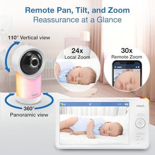 VTech Smart WiFi 7” HD Display Video Baby Monitor, 1080p HD Camera via App, Pan-Tilt-Zoom, Night Light, 2-Way Talk, 2K CMOS Video Sensor, Wide-Angle Viewing, Rechargeable Battery, Free App: RM7866HD 5