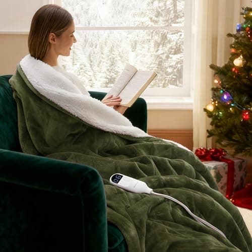 Bedsure Heated Blanket Throw Blanket - Fast Heating Electric Blanket, Soft Flannel Heated Throw with 4 Time Settings, 6 Heating Settings, Warm Gifts for Grandma (50x60 inches, Olive Green) 8