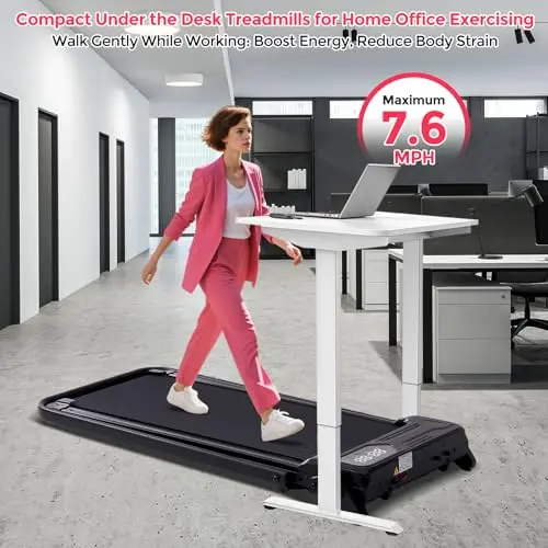 Portable Treadmill with Handles & Adjustable Incline, 3.5HP Compact Walking Pad Treadmill with Handle Bar, 0.6-7.6MPH Electric Small Under Desk Treadmills for Home Small Spaces, 350LBS Walking Pads 6