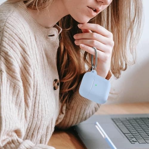 Woyinger for AirPods 1/2 Case Cover, Come with Cleaner Kit, Soft Silicone Protective Cover with Buckle, Compatible with AirPods 2nd 1st Generation Charging Case, Front LED Visible, Sky Blue 6