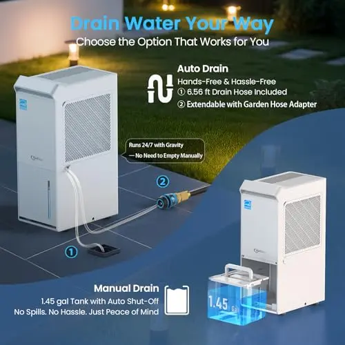 1800 Sq.Ft Most Efficient Energy Star 2025 Dehumidifier,Vellgoo Max 34 Pint/D (Standard 22Pint/D) Dehumidifier for basement with Drain Hose, Intelligent Humidity Control for Home,Bedroom, Bathroom 5