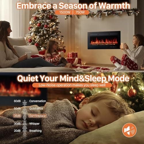 Sweetcrispy Electric Fireplace, 1500W/750W Wall Mount or Recessed Fireplace Insert and Freestanding, Electric Fireplace Heater with Remote Control,13 Adjustable Flame Color, 12H Timer, Touch Screen 7