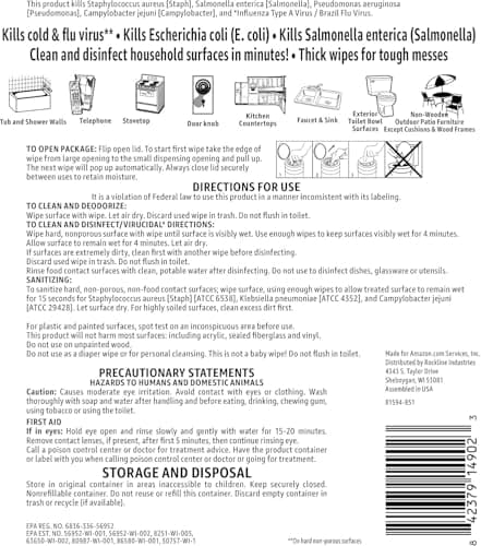 Amazon Basics Disinfecting Wipes, Lemon Scent, Sanitizes/Cleans/Disinfects/Deodorizes, 255 Count (3 Packs of 85) 6