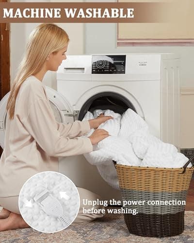 CAROMIO Heated Blanket King Size with LCD Dual Controller, Waffle Weave Fast Heating Electric Blankets, 10 Heat Levels & 1-12H Time Settings, ETL Certified, Machine Washable, Off White, 100" x 90" 7