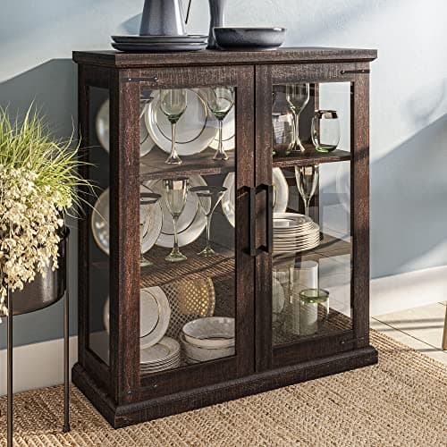 BELLEZE Storage Cabinet with Shelves and Glass Doors for Entryway, Living Room, Hallway, or Kitchen - Ashford (Espresso)