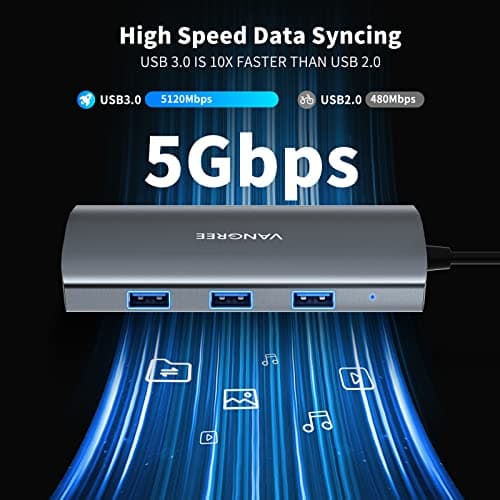VANGREE USB C Hub, 3 USB 3.2 Gen 2 Ports with 10Gbps, 4K@60Hz HDMI, 100W Power Delivery, 3 USB-A 3.0 Ports, USB C Splitter Multiport Adapter Extender for MacBook Pro/Air, iPad Pro, Mac mini and More 7