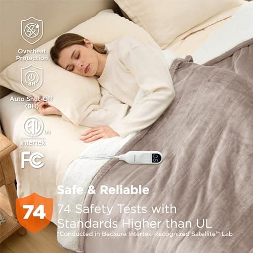 Bedsure Electric Blanket Twin - Soft Flannel Heated Blanket, Fast Heating with 10 Time Settings & 6 Heat Settings, Warm Gift for Grandma (62x84 inches, Taupe) 5
