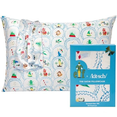 Kitsch x Elf North Pole Satin Pillowcase with Zipper for Hair & Skin - Softer Than Silk Pillow Cases, Cooling Satin Pillow Case, Wrinkle-Free, Machine Washable Pillow Cases Standard Size (19x26)
