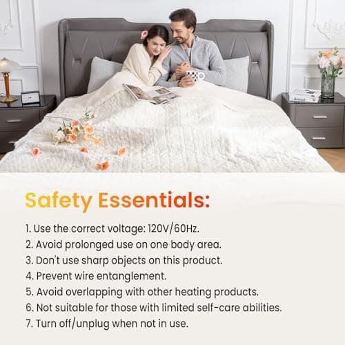 WOOMER Heated Blanket King Size 100" x 90", Electric Blanket with Dual Controls, 0.5-12 Hours Timer & 10 Heating Levels, ETL Certified, White Rose Patterns Faux Fur & Sherpa, Machine Washable 6