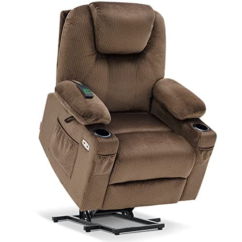 MCombo Medium Power Lift Recliner Chair Sofa with Massage and Heat for Elderly, 3 Positions, Cup Holders, and USB Ports, 2 Side Pockets, Fabric 7040 (Medium, Mocha)