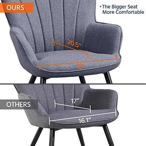 Yaheetech Accent Chair, Modern and Elegant Armchair, Linen Fabric Vanity Chair with Mental Legs and High Back for Living Room Bedroom Office Waiting Room, Grey 7