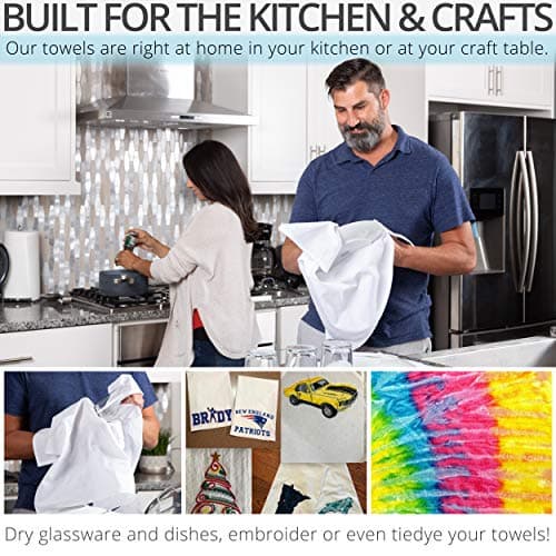 Aunti Em's Kitchen Flour Sack Dish Towels - Natural Cotton for Embroidery and Drying Glass, Hand, Dinnerware - Plain, Thick, Zero-Lint - Highly Absorbent - Set of 13, 27 x 27 Inch, White 6