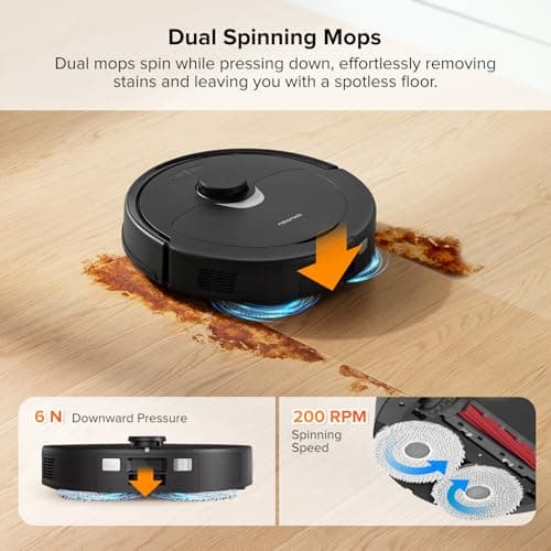 Roborock Qrevo 2R3W Robot Vacuum and Mop, Auto-Drying, Auto Mop Washing, Dual Spinning Mops, Auto Mop Lifting, Self-Refilling, Self-Emptying, Reactive Tech Obstacle Avoidance, 5500Pa Suction, Black 8