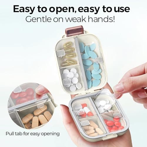 ZHIYES 7 Compartments Travel Pill Organizer, Foldable Portable Airtight Daily Pill Box, Compact Pill Case for Purse & Pocket, BPA-Free Medicine Organizer for Vitamins Fish Oil Supplements (White) 5