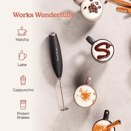Powerful Handheld Milk Frother, Mini Milk Frother Wand, Battery Operated Stainless Steel Drink Mixer - Frother Stand for Milk Coffee, Lattes, Cappuccino, Frappe, Matcha, Hot Chocolate. Gift 7