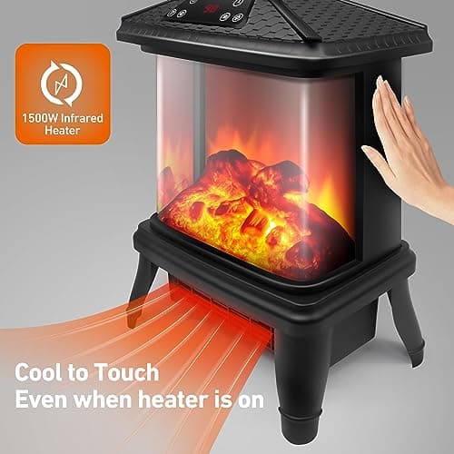 3 Sided Electric Fireplace Heater 1500W Portable 18" Freestanding Stove Heater Realistic 3D Flame Effect 7 Colors Space Heater 12H Timer Overheating Protection with Remote for Indoor Use 7