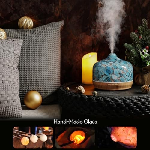 Porseme 500ml Glass Essential Oil Diffuser Aromatherapy Ultrasonic Cool Mist Humidifier 15-21 Running Hours Waterless Auto-Off Air Diffusers for Sleeping Yoga Office Working Spa and Rest (Light Blue) 5