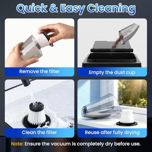 Loeeosu Handheld Vacuum Cordless Car Vacuum Cleaner 11000PA High Power Portable 1.4lbs Lightweight Rechargeable with 2 Filter Multi-Nozzles for Home Office Pet Hair Dust 8