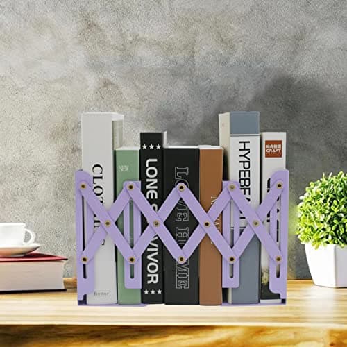 Zyners Adjustable Metal Bookends Heavy Duty for Shelves, 2 Dividers, Anti-Slip Design Expandable Book Ends for Desk, Office(Purple, 19 inches Max) 6