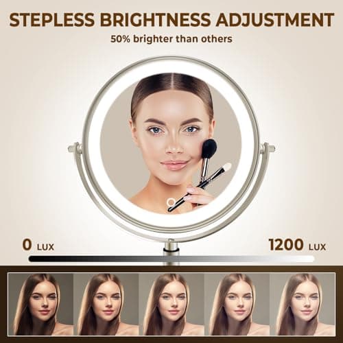 CONLWIN 8" Wall Mounted Lighted Makeup Mirror, 3000mAh Rechargeable Double Sided 1X/10X Magnifying Mirror with Hook, 3 Color Lights Touch Dimmable 360° Rotation Vanity Mirror for Bathroom 5