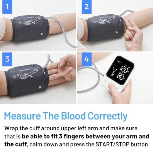 Blood Pressure Monitor Upper Arm Machine Accurate Adjustable BP Cuff Kit Led Backlit Display 2 Users 240 Sets Memory Includes Storage Bag White 7