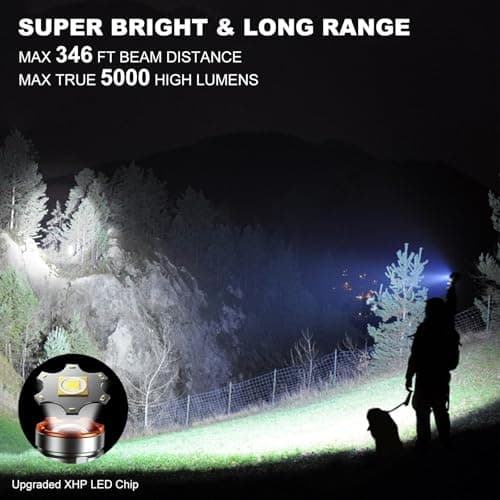 iodoo 2 in 1 Rechargeable Flashlight 5000mAh All Aluminum Body Camping Lantern True 5000 Lumens Outdoor Camping Light , Zoomable LED Flash Light with Electric Lantern Failure Emergency Survival Kits 6
