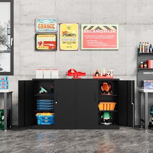 Fesbos Metal Storage Cabinet-36” Tall Steel File Cabinets with Lockable Doors and Adjustable Shelves-Black Steel Storage Cabinet for Home, School, Office, Garage 7