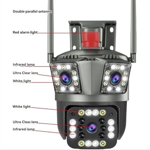 Outdoor Waterproof Wireless WiFi HD Security Camera,4k Security WiFi Camera Outdoor with Three Lens,Wireless Outside Camera for Home,Motion Detection,360° View,2-Way Audio,Ip66 Waterproof (4 Lens) 7