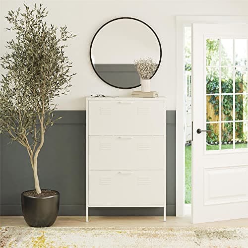 REALROOMS Shadwick 3 Door Locker Style Metal Shoe Storage Cabinet, White