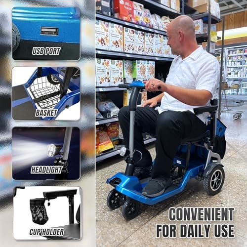 ZiiLIF R3b-Mobility Scooters for Seniors Adults Ultra Lightweight 37.5 Ibs Electric Powered Folding 4 Wheel Mobility Scooter with Cup Holder, Compact & Convenient for Travel Airline Approved, Blue 9