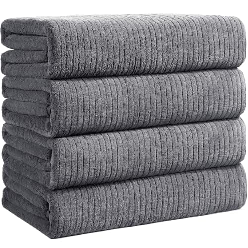 Lunoku Bath Towels Set of 4 Extra Large 35 x 70 Inches,Luxury Thick High Absorbent and Quick Dry Bath Sheet,Ultra Soft Microfiber,Bathroom,Beach,Yoga,Sport,SPA,Fitness (Grey)
