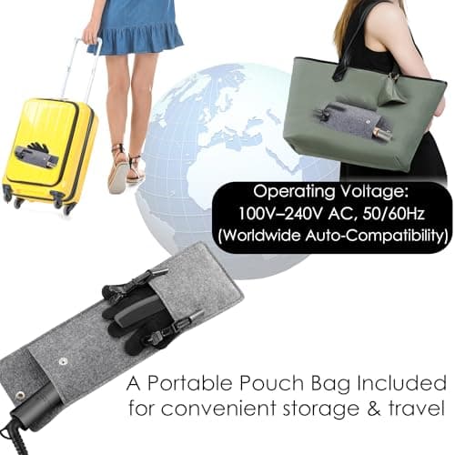 NITION Ceramic Tourmaline Hair Straighteners LCD Flat Iron MCH 10s Fast Heating Up. 1" Smooth 3D Floating Plate Healthy Straightening Tools. Travel Pouch Bag. Dual Voltage. Luxury Gift Box. Black 7