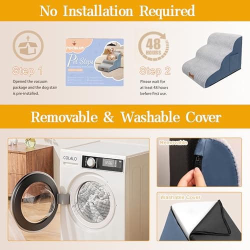 POCBLUE Dog Stairs for Small Dogs 15.7" H, Wide Pet Step for Couch/Sofas/Chairs, Curved Pet Ramps for Small Dogs & Cats with High-Density Foam and Washable Cover, 3-Step, Grey 6