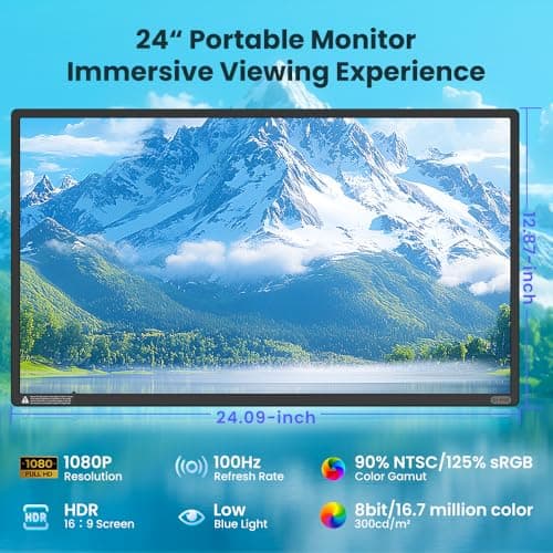 Hyangin 24-inch Large Portable Monitor for Laptop, 2026 Upgraded 1080P FHD 100Hz Portable Screen,125% sRGB IPS Portable Second Monitor with Adjustable Stand for Laptop, MacBook, Phones 3