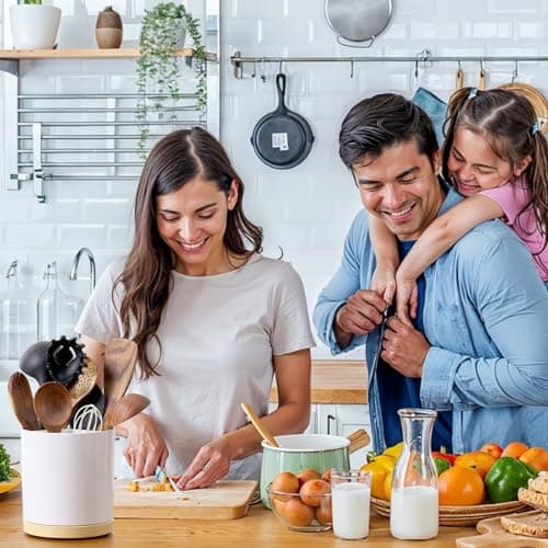 Meolibour Extra Large Porcelain Like Kitchen Cooking Utensil Holder, 360° Rotating Utensil Crock, 7.2" Unbreakable for Countertop, for Farmhouse Kitchen Decor with Rotatable and Detachable Base 5