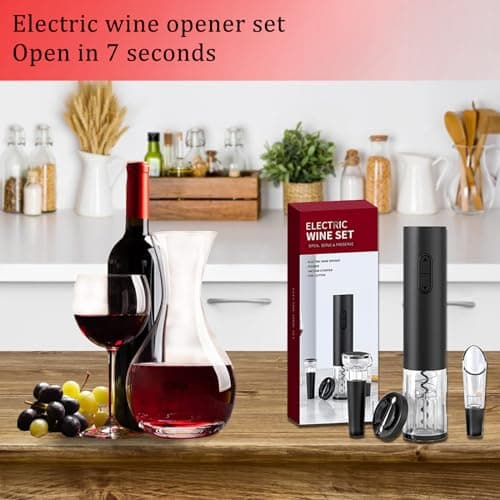 Electric Wine Opener Set, Battery Operated Wine Bottle Opener with Foil Cutter, Wine Pourer and Vacuum Stopper, Automatic Corkscrews for Wine Bottles Kit for Christmas Gift Home Kitchen Bar 3
