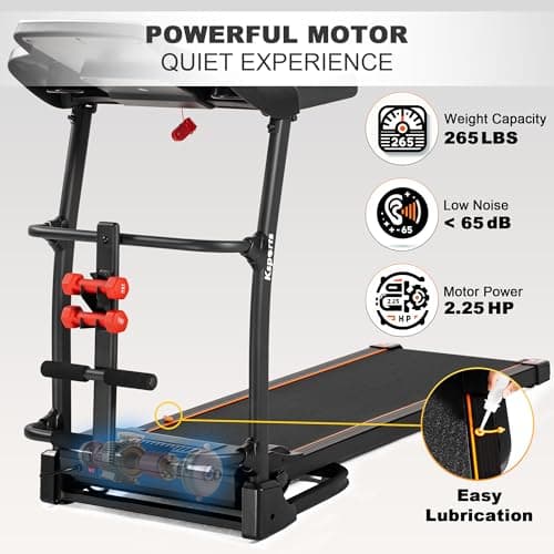 Ksports Foldable 16 Inch Wide Home Treadmill w/Bluetooth Connectivity, Kinomap, Zwift & FitShow Fitness Tracking Apps, USB/AUX Ports, Manual Inclines and Speed Control 8