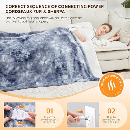 HYLEORY Electric Heated Throw Blanket 50''x60'' - Soft Thick Faux Fur Heating Blanket with 5 Heat Levels & Auto-Off 3 Hrs, Fluffy Flannel Warm Blankets for Winter Couch Bed,ETL Certification, Grey 6