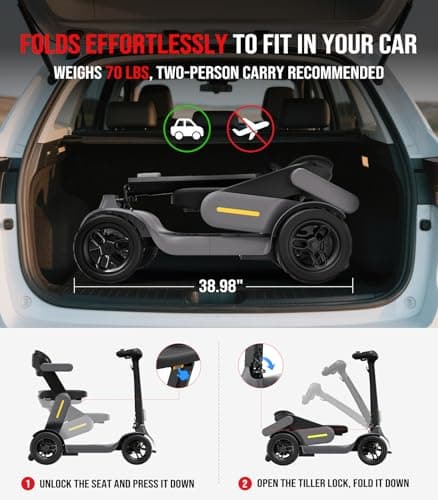 Glashow S3 Folding Mobility Scooter for Seniors & Adults – 4-Wheel All-Terrain Electric Scooter, 25 Mile Range, 6 MPH, 265 lb Capacity, Reverse, LED Lights & Basket – Gray 5