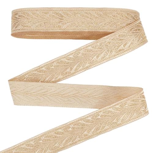 PH PandaHall 10 Yards Gold Jacquard Ribbon, 1 Inch Flower Fabric Trim Vintage Woven Ribbon Boho Sewing Trim for DIY Clothing Curtain Embellishment Decoration