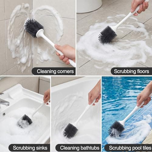 Lefree Silicone Toilet Brush and Holder, Bathroom Cleaner Brush Set, Non-Slip Handle Toilet Bowl Brush with TPR Soft Bristle, Wall Mounted/Floor Standing 8