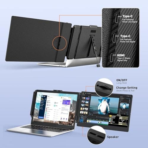 Laptop Screen Extender 14-inch, 1080P FHD Portable Monitor, Type-C/HDMI/USB-A Plug & Play, Laptop Monitor Extender fits Laptops with Screen up to 15.35" Wide, Compatible with Windows, Mac, Chrome 7