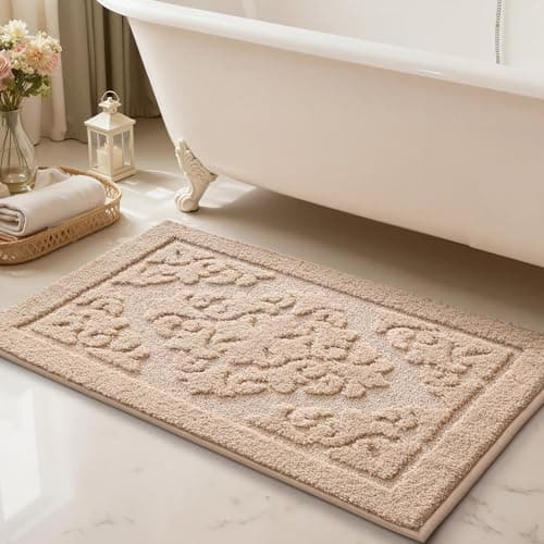 LUMI Ultra Absorbent Bathroom Rug Non Slip Rubber Backing, Machine Washable Bath Mat Soft Premium Microfiber, Elegant Floral Bath Rugs Quick Dry for Bathtub and Shower Floor, Decor, 17x30 8