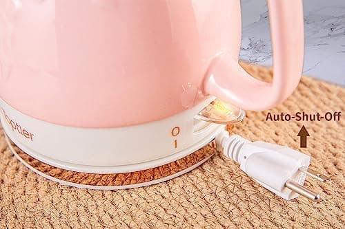 Toptier Electric Ceramic Tea Kettle, Boil Water Quickly and Easily, Detachable Swivel Base & Boil Dry Protection, Carefree Auto Shut Off, 1 L (1 LITER, Light Pink) 5