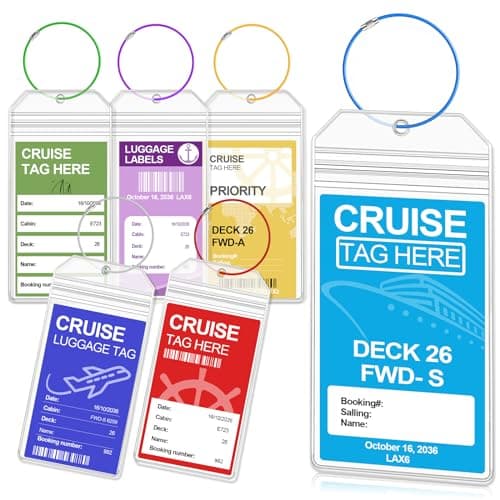 Oicumic Cruise Luggage Tag Holder, 6 Pack Luggage Tags for Suitcases, Waterproof Clear PVC Perfect Fits All Cruise Lines, Reusable Travel Ship Essentials with Steel Loop