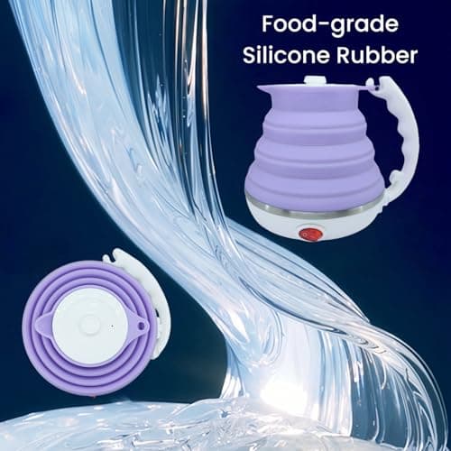 DOFQQG Collapsible Travel Kettle, Portable Electric Kettle, Travel Tea Kettle, Portable Water Boiler, Food Grade Silicone, Auto Shut off and Keep Warm, 110V 555ml (Purple) 6