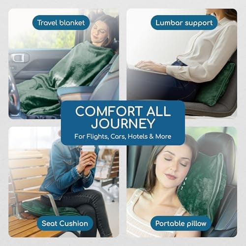 Resty 65"x40" Traveling Airplane Blanket, Forest Green – Lightweight, Velvety Soft Blanket That Becomes a Travel Pillow – Must-Have Comfort for Planes & Road Trips – Travel Essentials for Women & Men 5
