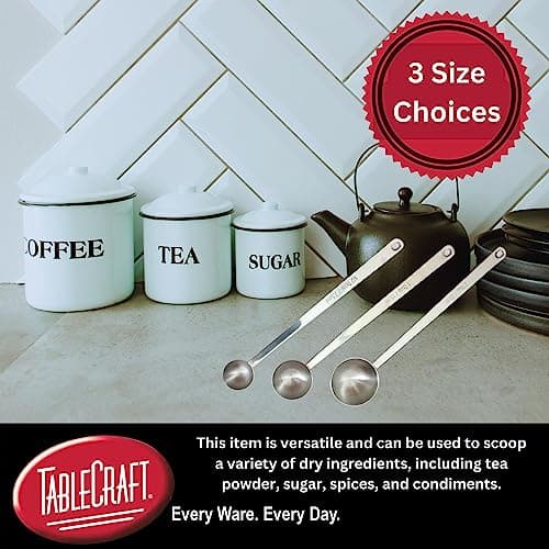 TableCraft 40401, 1 Tbsp Long Handle Scoop, Stainless Steel Measuring Spoon for Coffee, Tea, Sugar, and Spices, 8.75" Long, Dishwasher Safe 3