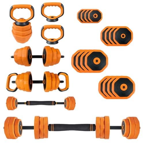 4-In-1 Adjustable Dumbbell Set (44/66/88LB) - Convertible to Barbell, Kettlebell & Push Up Stands, Home Gym Equipment for Men & Women, Space Saving Weights with PVC Coating,66 LBS