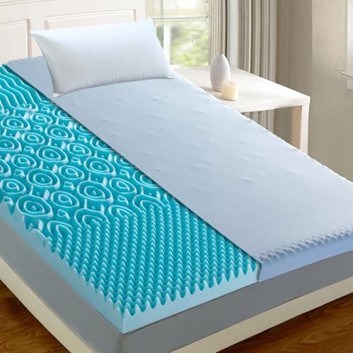 BreezeRest Mattress Topper Twin XL Size 3 Inch Zoned Gel Memory Foam with Bonus Breathable Cover,Air Flow Design US and Euro Certified, Blue